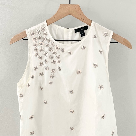 J. Crew Floral Sequin Shell White Size 0 - Picture 3 of 6